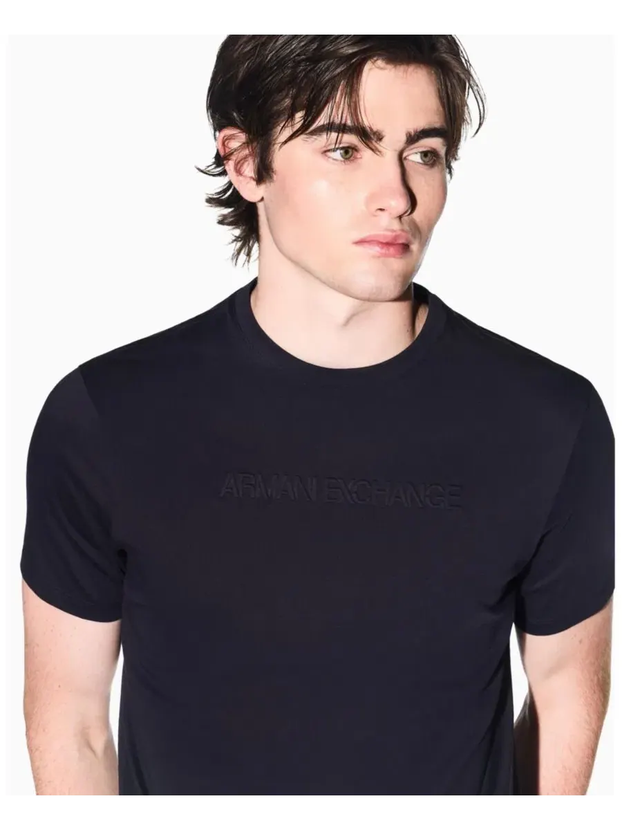 Мужская футболка с коротким рукавом и логотипом в тон ткани A|X Armani Exchange — изображение 5 из 5, глубокий темно-синий