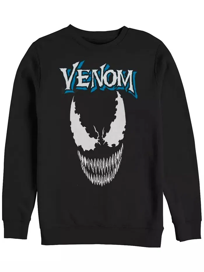 Мужская классическая толстовка Marvel Venom с логотипом Big Face, флис с круглым вырезом Fifth Sun — изображение 1 из 1