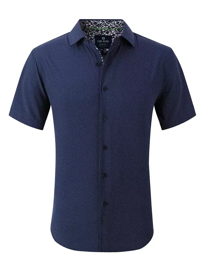 Мужская облегающая рубашка с коротким рукавом Performance Button Down Tom Baine — изображение 1 из 6, темно-синий