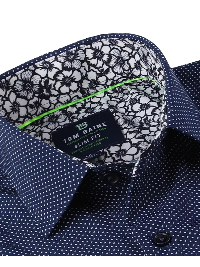 Мужская облегающая рубашка с коротким рукавом Performance Button Down Tom Baine — изображение 2 из 6, темно-синий