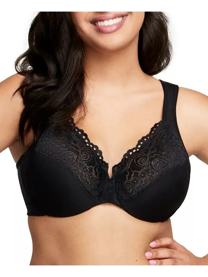Женский бюстгальтер Wonderwire Back Close Bra 1240 для полных женщин больших размеров Glamorise — изображение 1 из 7, черный