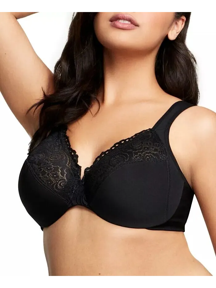 Женский бюстгальтер Wonderwire Back Close Bra 1240 для полных женщин больших размеров Glamorise — изображение 3 из 7, черный