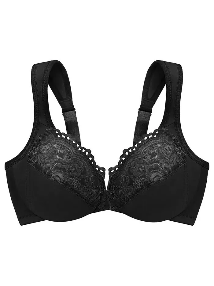 Женский бюстгальтер Wonderwire Back Close Bra 1240 для полных женщин больших размеров Glamorise — изображение 4 из 7, черный