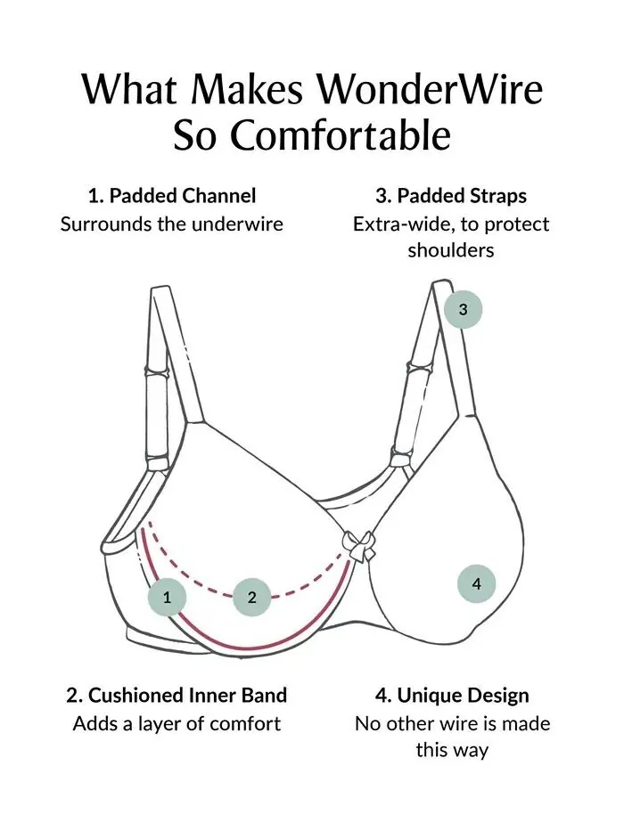 Женский бюстгальтер Wonderwire Back Close Bra 1240 для полных женщин больших размеров Glamorise — изображение 6 из 7, черный
