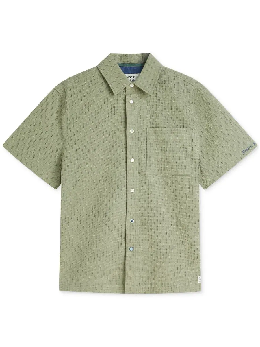 Мужская рубашка с коротким рукавом и воротником из жаккардовой ткани Scotch & Soda — изображение 5 из 6, зеленый