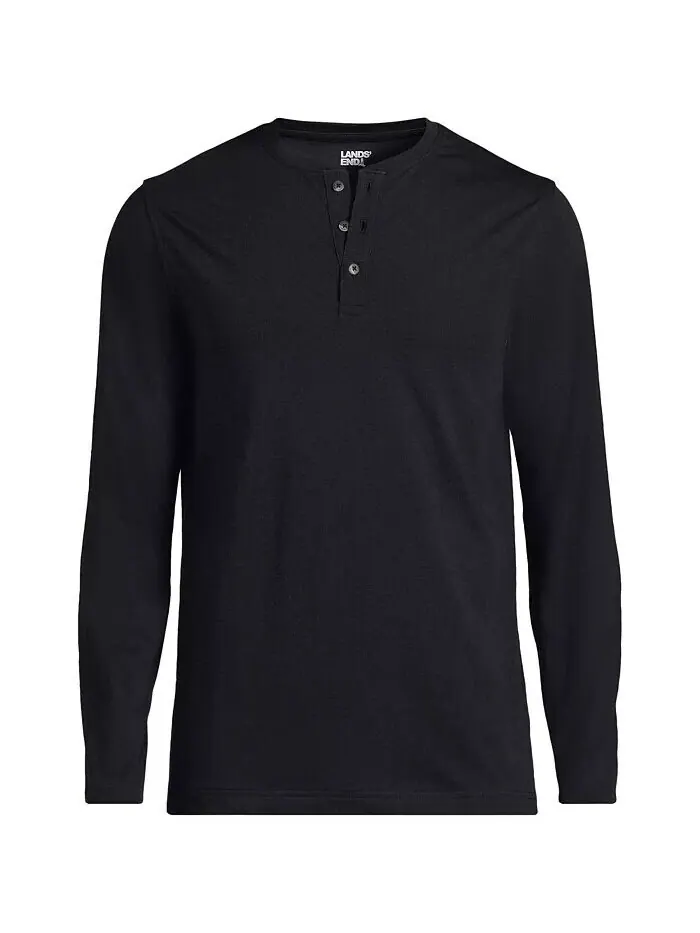 Мужская хлопковая кофта Supima Henley с длинным рукавом Lands' End — изображение 2 из 3, черный