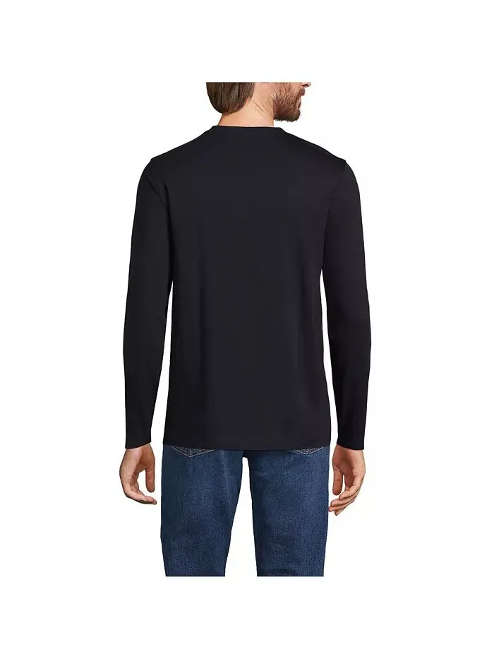 Мужская хлопковая кофта Supima Henley с длинным рукавом Lands' End — изображение 3 из 3, черный