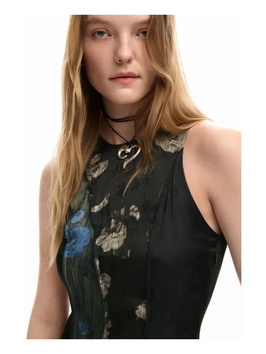 Desigual Женское расклешенное платье с цветами — изображение 3 из 6, черный