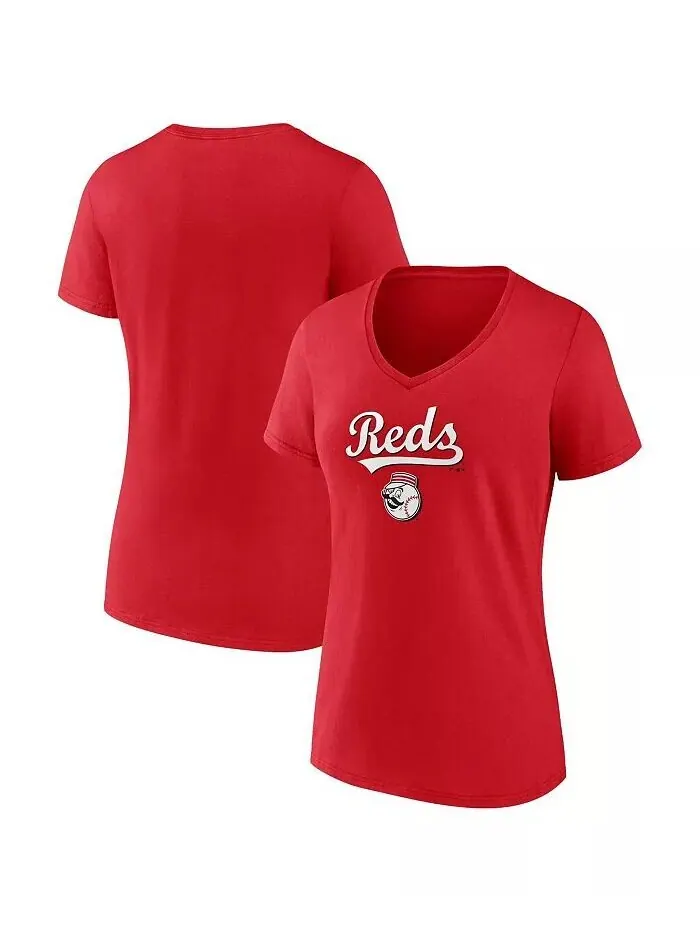 Женская красная футболка Cincinnati Reds Team Lockup с v-образным вырезом Fanatics — изображение 1 из 3, красный