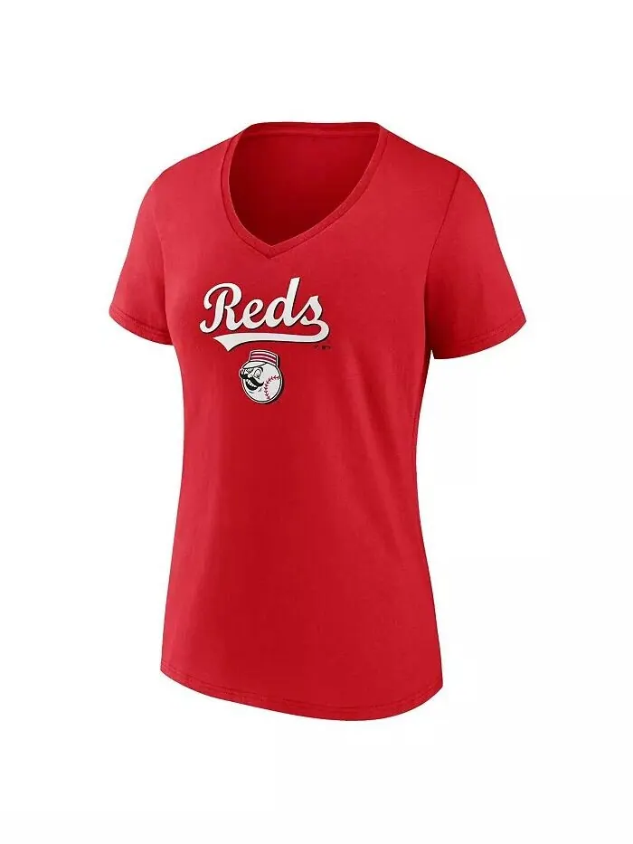 Женская красная футболка Cincinnati Reds Team Lockup с v-образным вырезом Fanatics — изображение 2 из 3, красный