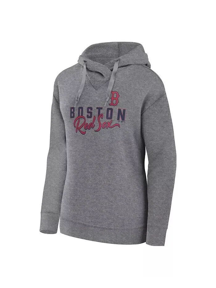 Женский легкий приталенный пуловер с капюшоном цвета Хизер Серый Boston Red Sox Script Favorite — изображение 2 из 3