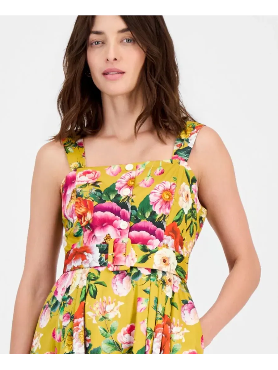 Платье-трапеция с принтом Mustard Floral Tahari ASL — изображение 2 из 5, горчичный цветочный узор