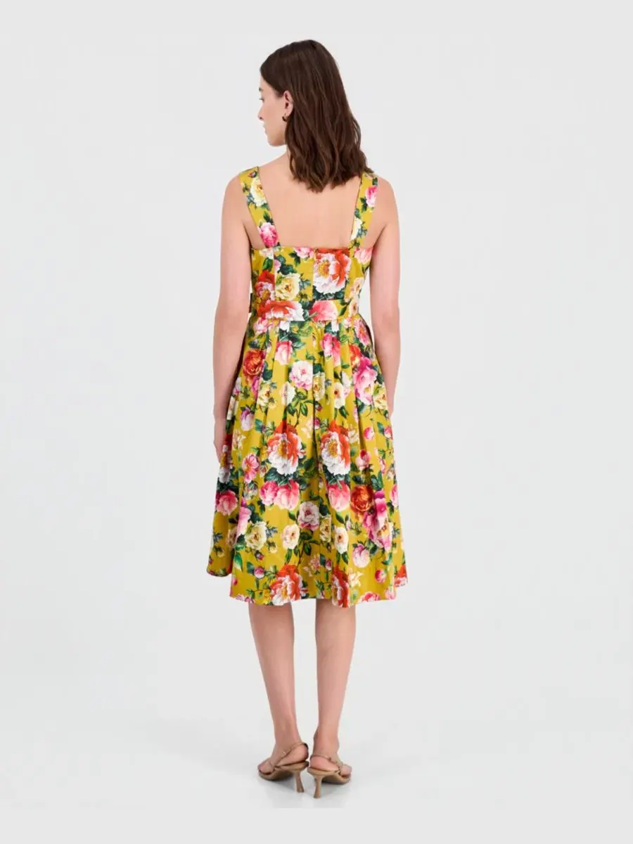 Платье-трапеция с принтом Mustard Floral Tahari ASL — изображение 5 из 5, горчичный цветочный узор