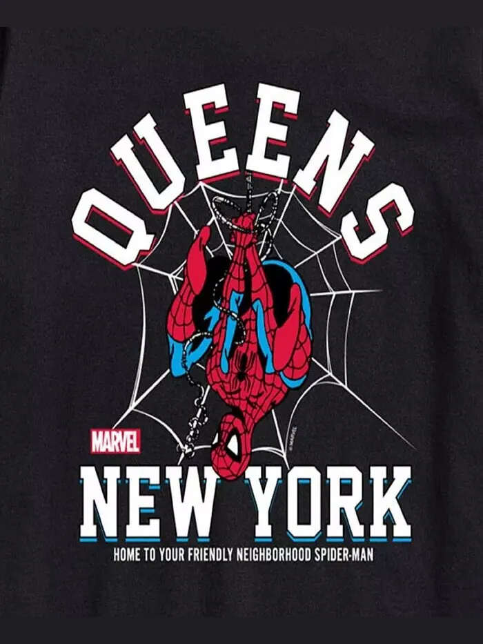 Мужская футболка с коротким рукавом Spider-Man Queens New York AIRWAVES — изображение 3 из 3, черный