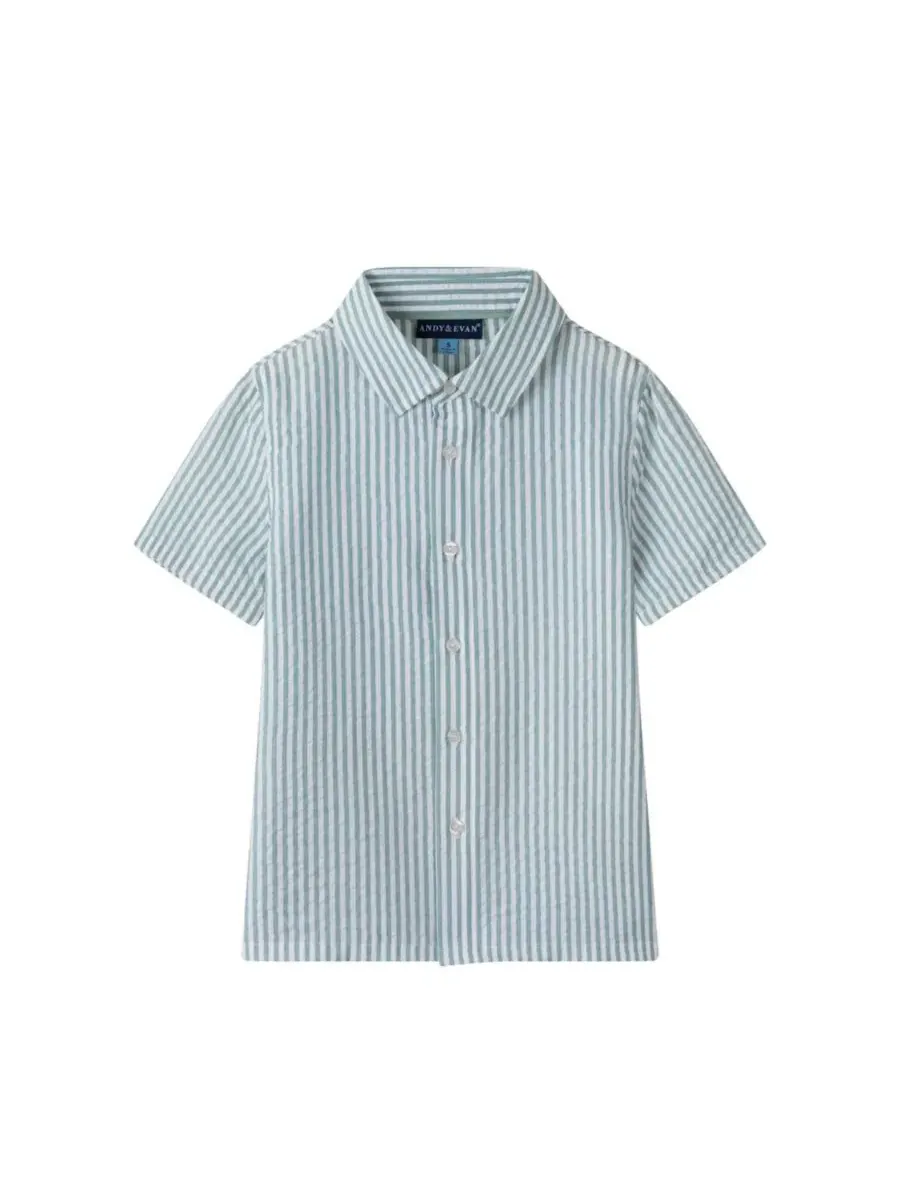 Комплект из рубашки и шорт для мальчика Teal Striped Buttondown and Linen Shorts Set Andy & Evan — изображение 2 из 5