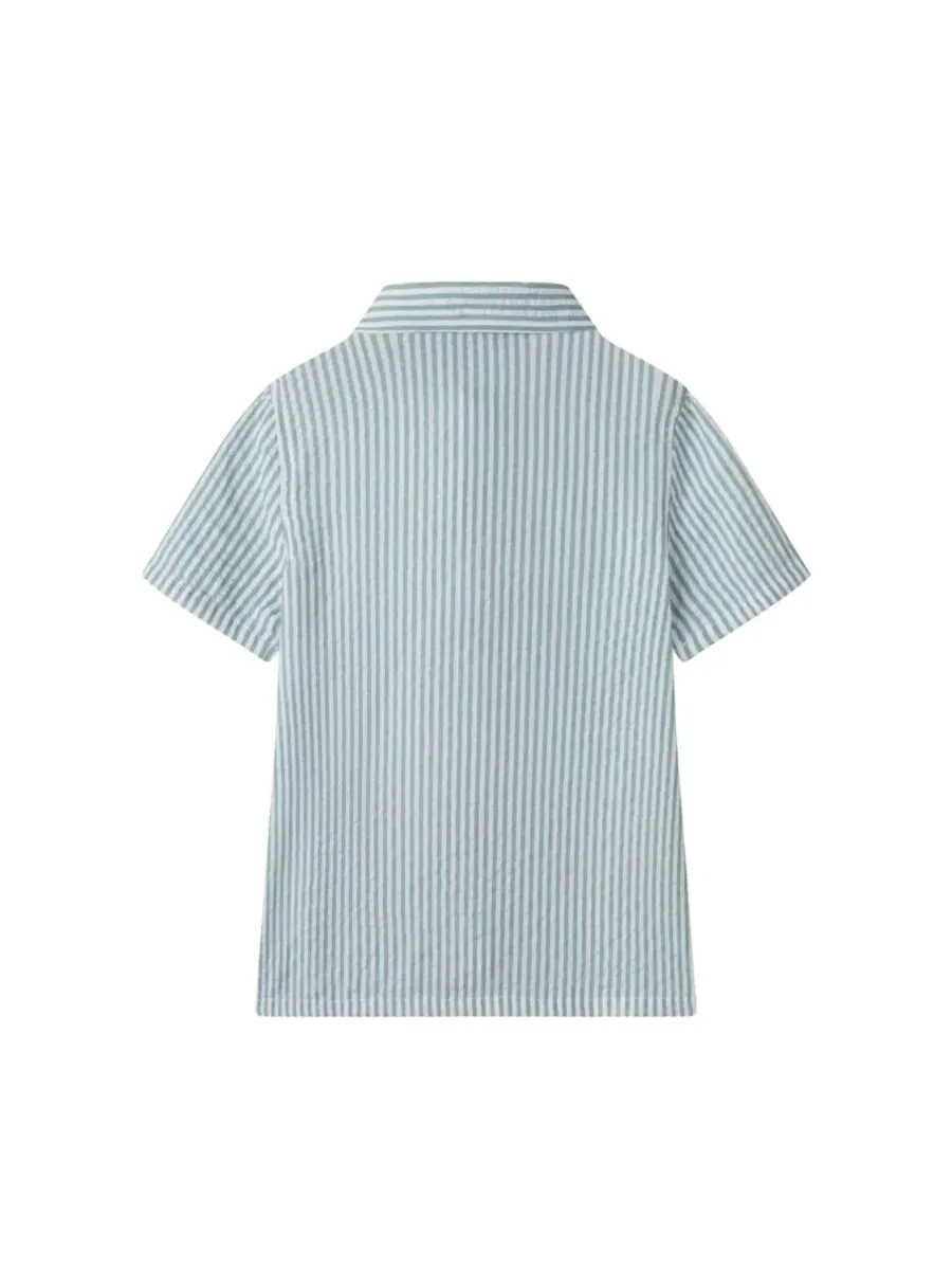 Комплект из рубашки и шорт для мальчика Teal Striped Buttondown and Linen Shorts Set Andy & Evan — изображение 3 из 5