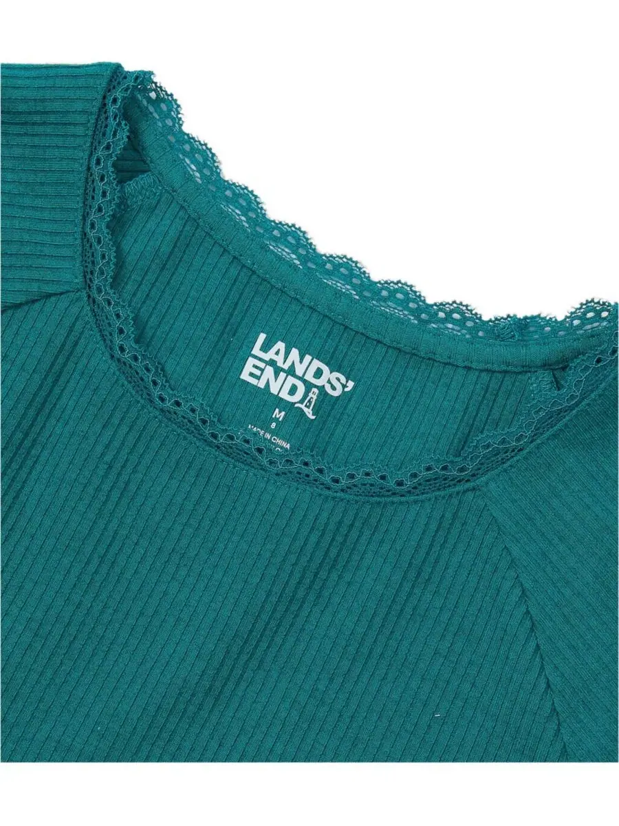 Платье с длинным рукавом из рибаны, ярусная юбка Lands' End, Floral Baltic Teal — изображение 3 из 3