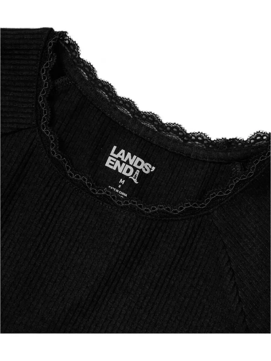 Платье с длинным рукавом Ribbed Tiered Lands' End — изображение 3 из 3, мульти/темно-синий