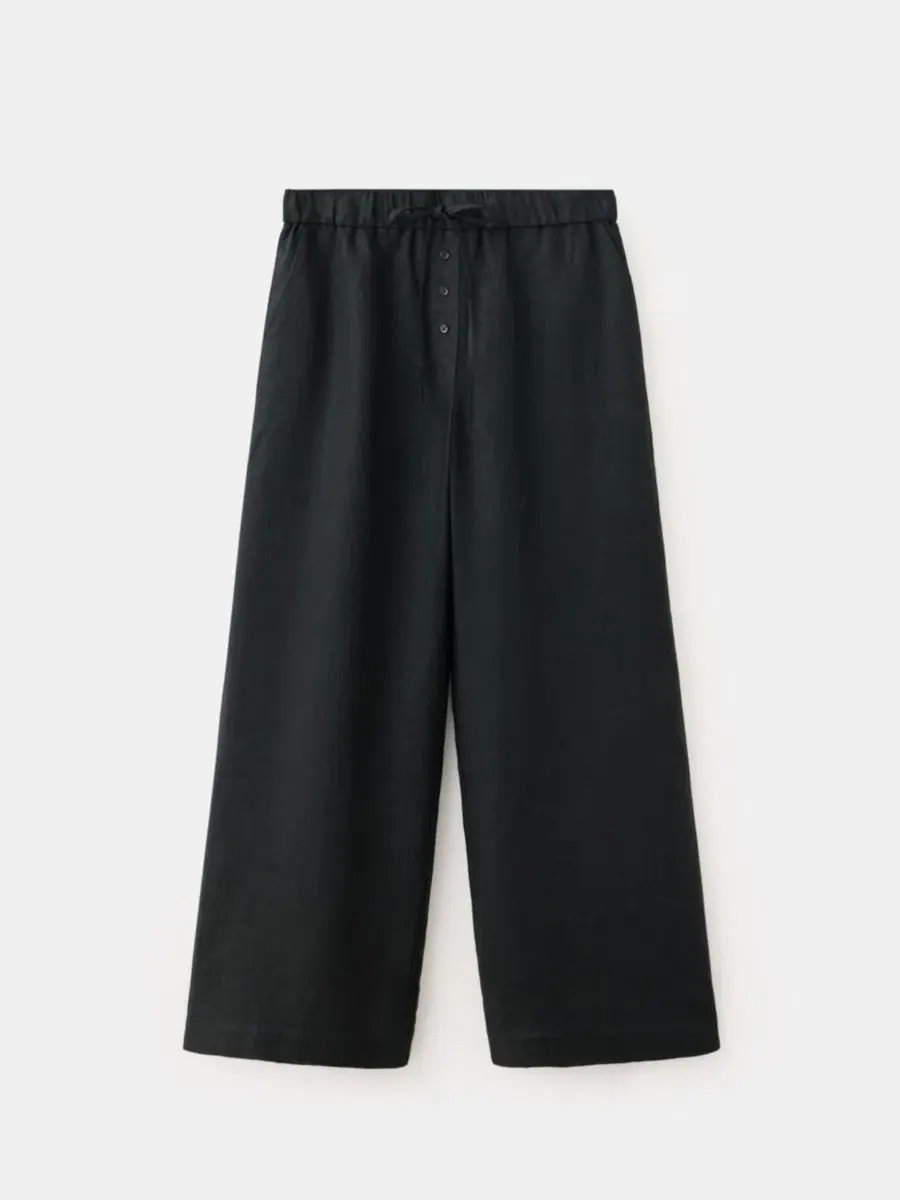 Женские брюки-кюлоты свободного кроя, модель Wide-Leg Linen MANGO — изображение 2 из 19, черный