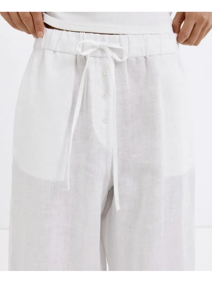 Женские брюки-кюлоты свободного кроя, модель Wide-Leg Linen MANGO — изображение 15 из 19, черный