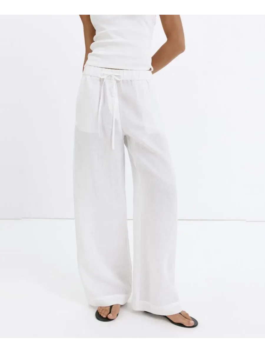 Женские брюки-кюлоты свободного кроя, модель Wide-Leg Linen MANGO — изображение 19 из 19, черный