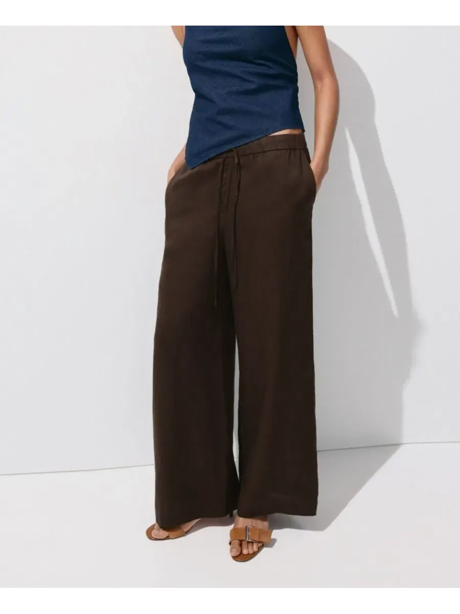 Брюки женские широкие из льна Wide-Leg MANGO