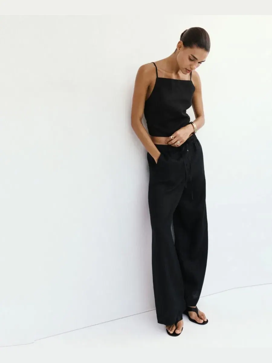 Брюки женские широкие из льна Wide-Leg MANGO — изображение 11 из 18, коричневый