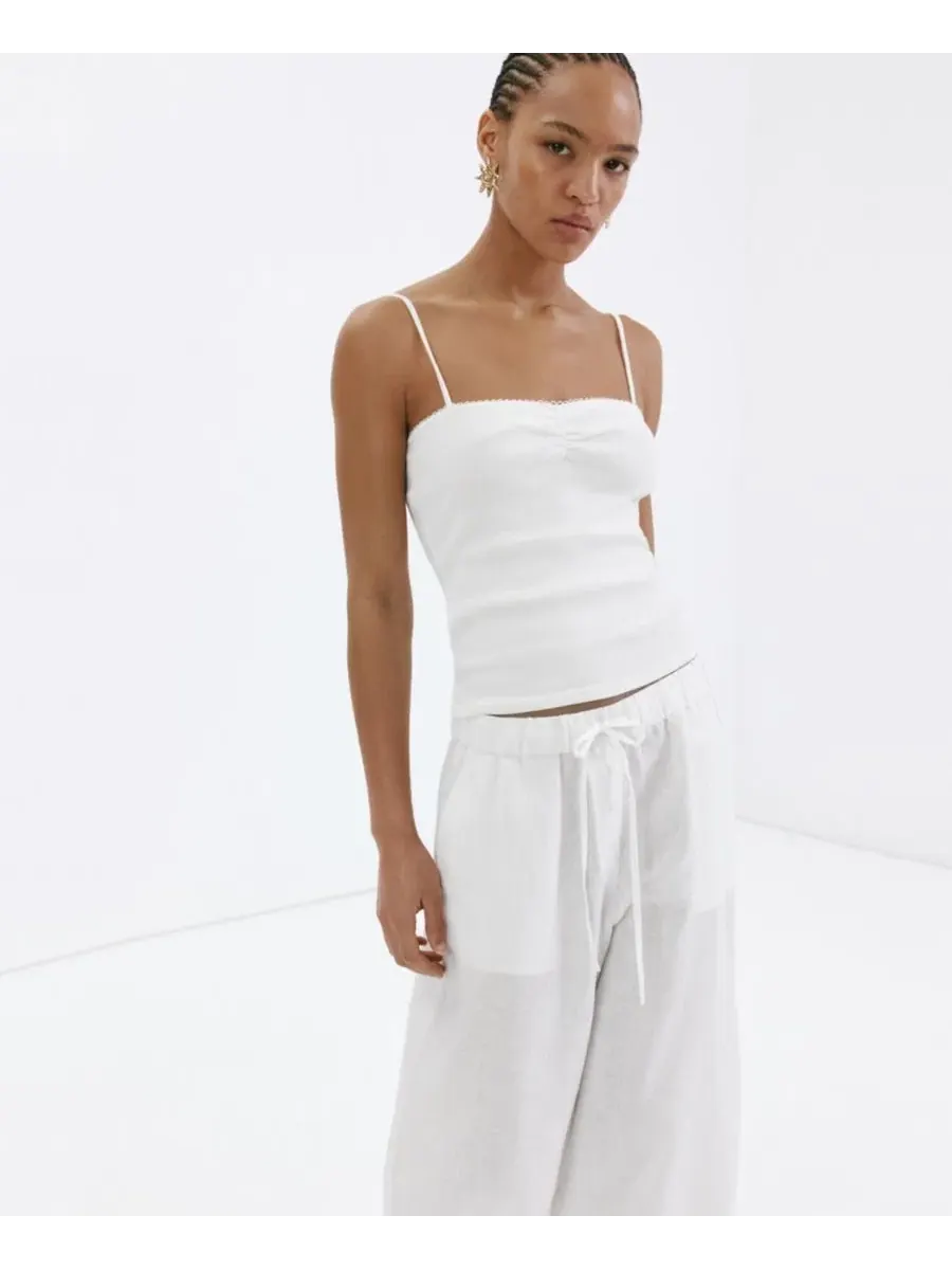 Брюки женские широкие из льна Wide-Leg MANGO — изображение 15 из 18, коричневый