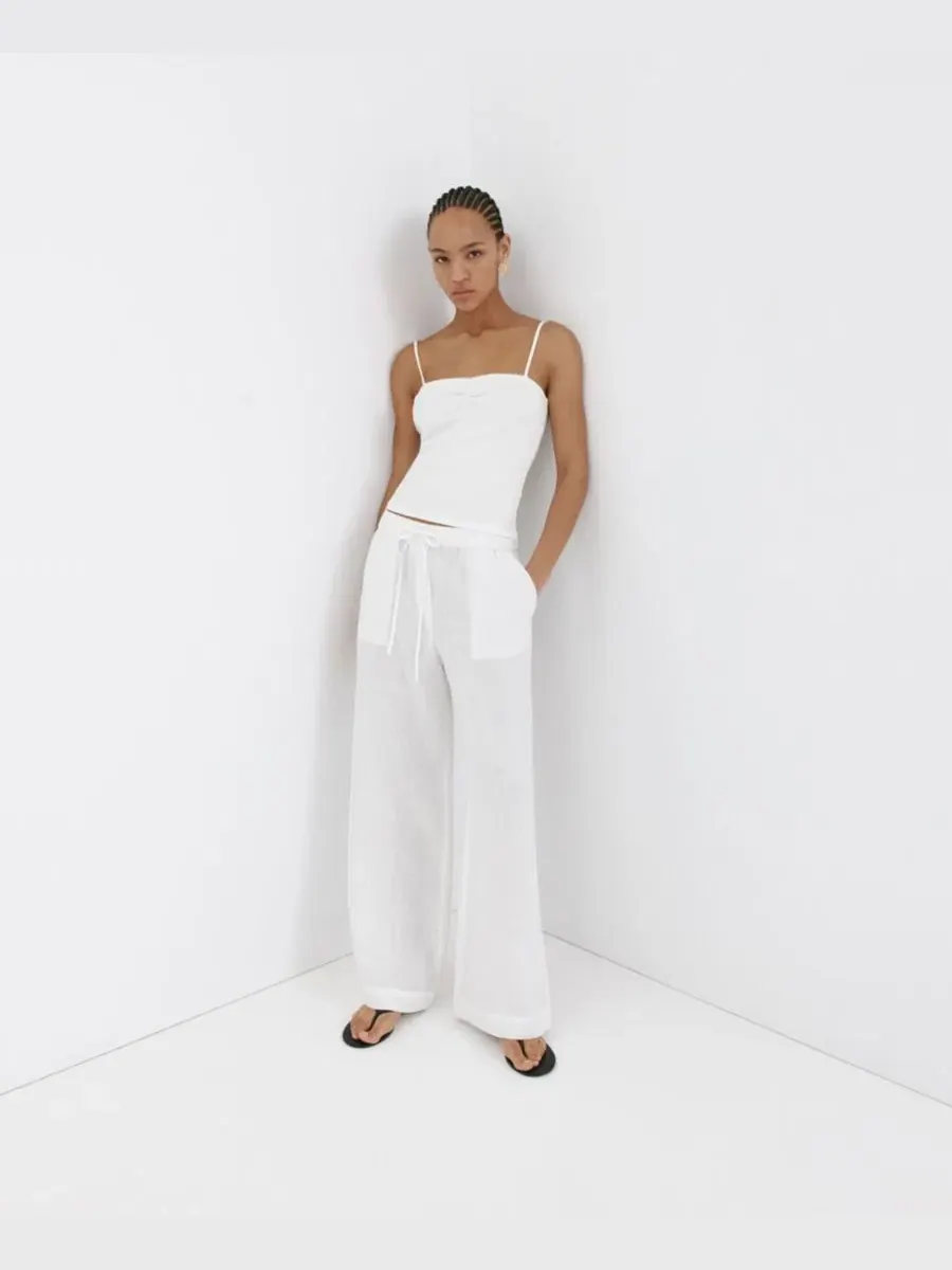 Брюки женские широкие из льна Wide-Leg MANGO — изображение 17 из 18, коричневый