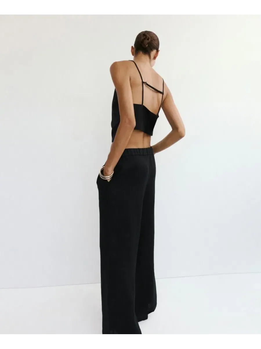 Брюки женские широкие из льна Wide-Leg MANGO — изображение 10 из 18, коричневый