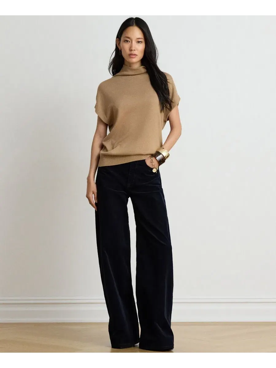 Свитер с воротником-стойкой и укороченным рукавом-фонарик Lauren Ralph Lauren — изображение 2 из 8, коричневый