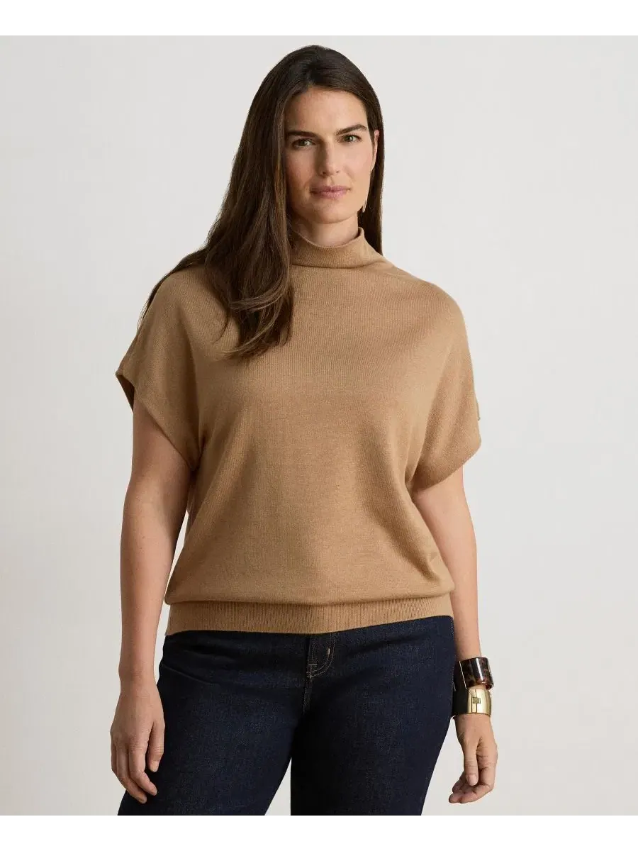 Свитер с воротником-стойкой и укороченным рукавом-фонарик Lauren Ralph Lauren — изображение 3 из 8, коричневый