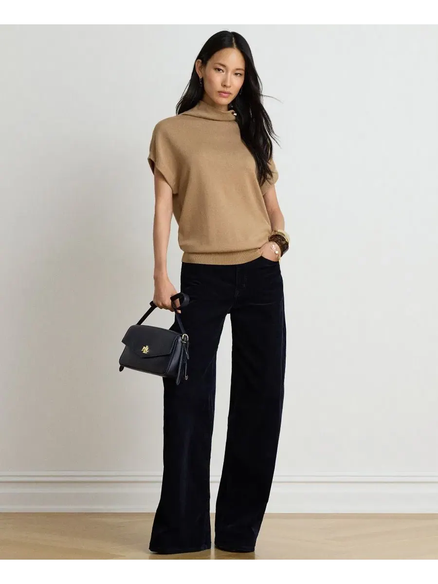 Свитер с воротником-стойкой и укороченным рукавом-фонарик Lauren Ralph Lauren — изображение 7 из 8, коричневый