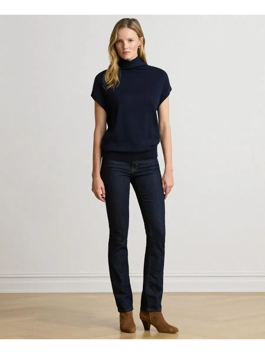 Свитер с воротником-стойкой и укороченным рукавом-фонарик Lauren Ralph Lauren — изображение 2 из 7, темно-синий