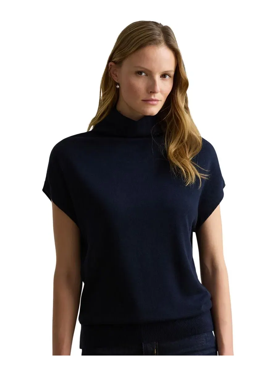 Свитер с воротником-стойкой и укороченным рукавом-фонарик Lauren Ralph Lauren — изображение 3 из 7, темно-синий
