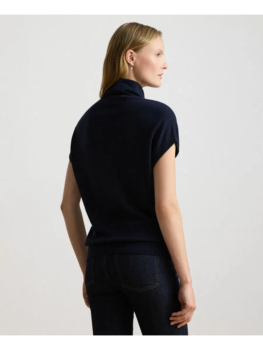 Свитер с воротником-стойкой и укороченным рукавом-фонарик Lauren Ralph Lauren — изображение 5 из 7, темно-синий