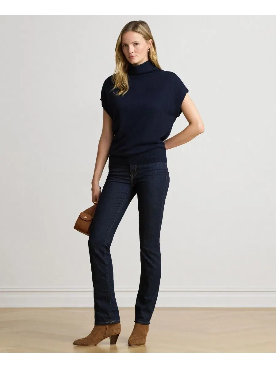 Свитер с воротником-стойкой и укороченным рукавом-фонарик Lauren Ralph Lauren — изображение 7 из 7, темно-синий