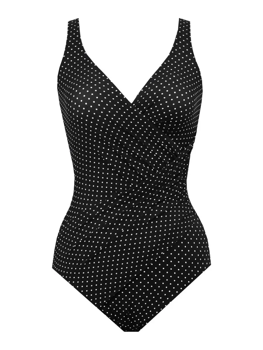Купальник слитный с драпировкой Oceanus Plus Size Pin Point Miraclesuit — изображение 1 из 2, черный/белый