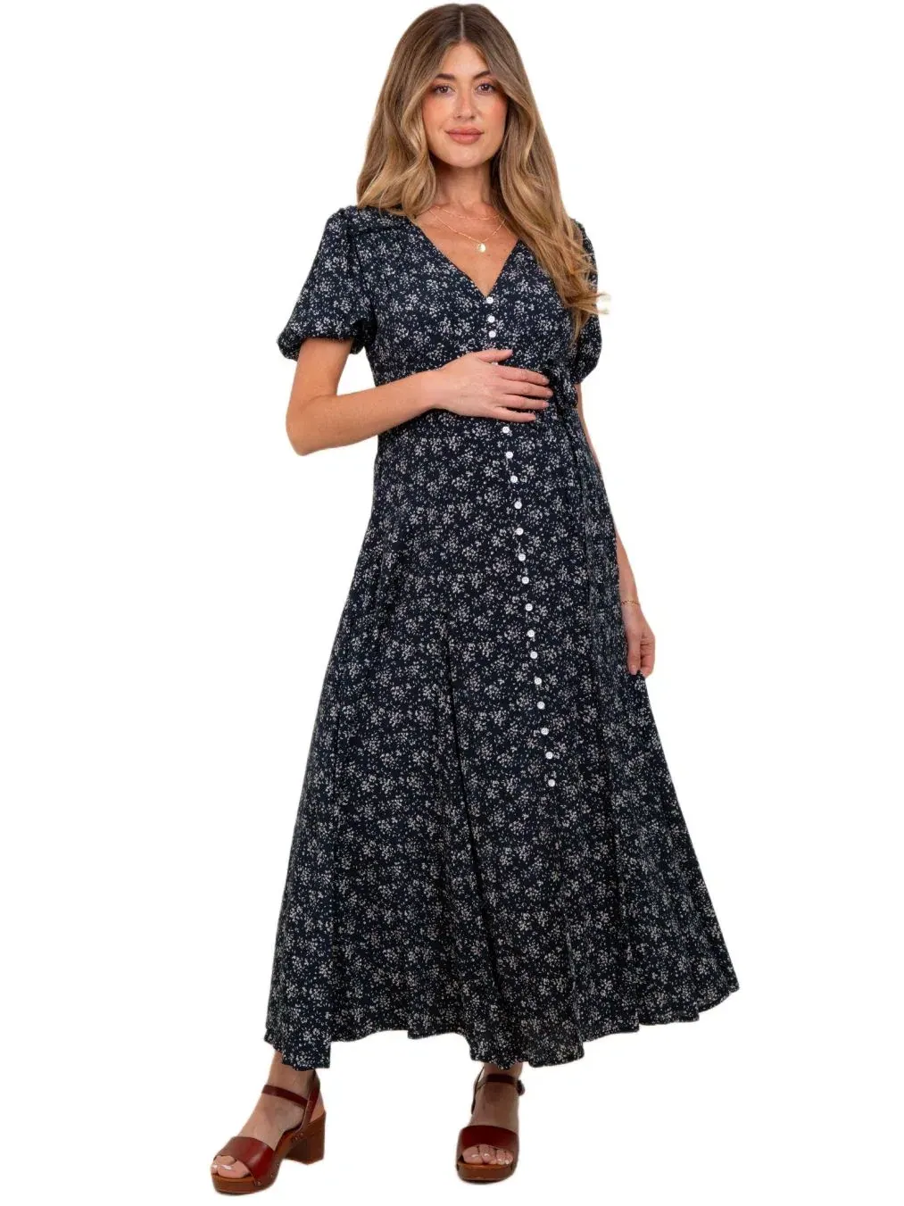 Платье-трапеция с принтом Floral Button Down Pinkblush — изображение 1 из 4, темно-синий