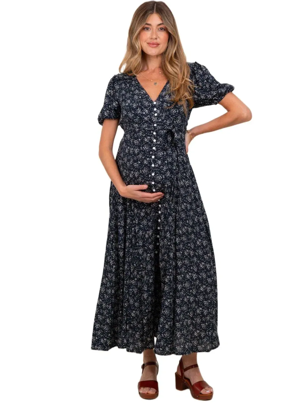 Платье-трапеция с принтом Floral Button Down Pinkblush — изображение 2 из 4, темно-синий