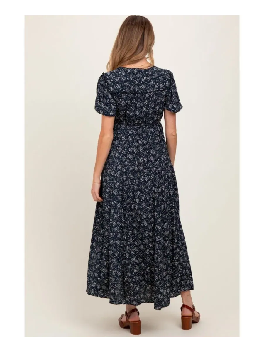 Платье-трапеция с принтом Floral Button Down Pinkblush — изображение 3 из 4, темно-синий