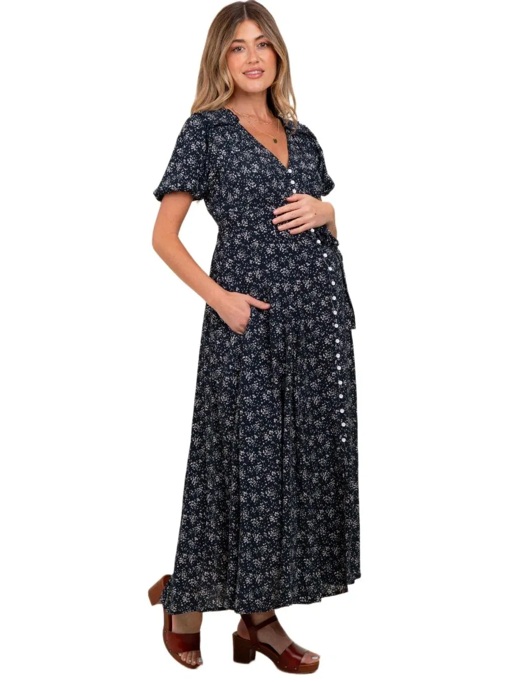 Платье-трапеция с принтом Floral Button Down Pinkblush — изображение 4 из 4, темно-синий
