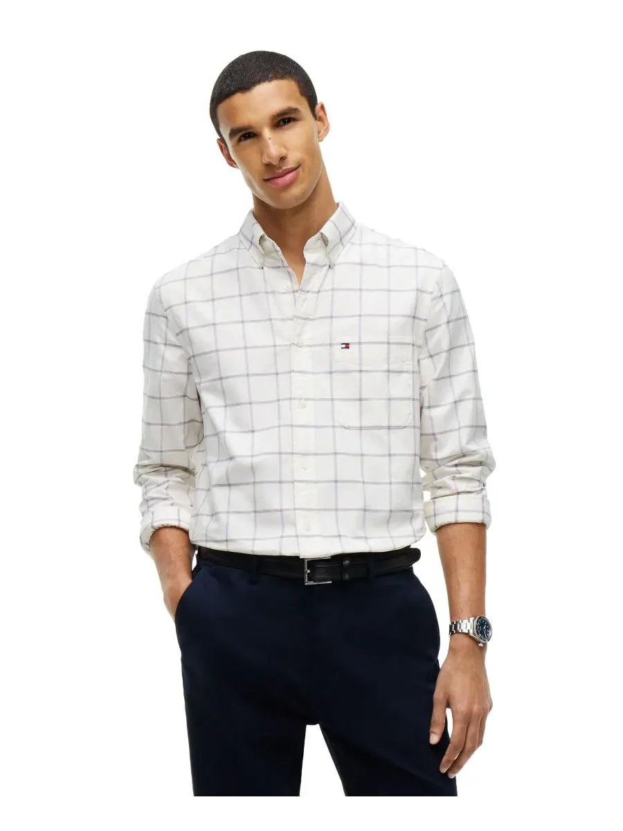Мужская рубашка с принтом в клетку, модель Heritage Regular-Fit Oxford Windowpane Tommy Hilfiger