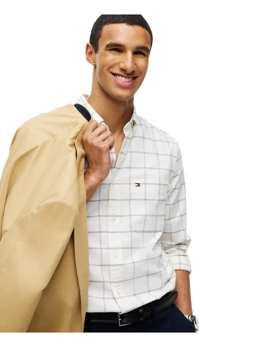 Мужская рубашка с принтом в клетку, модель Heritage Regular-Fit Oxford Windowpane Tommy Hilfiger — изображение 3 из 4