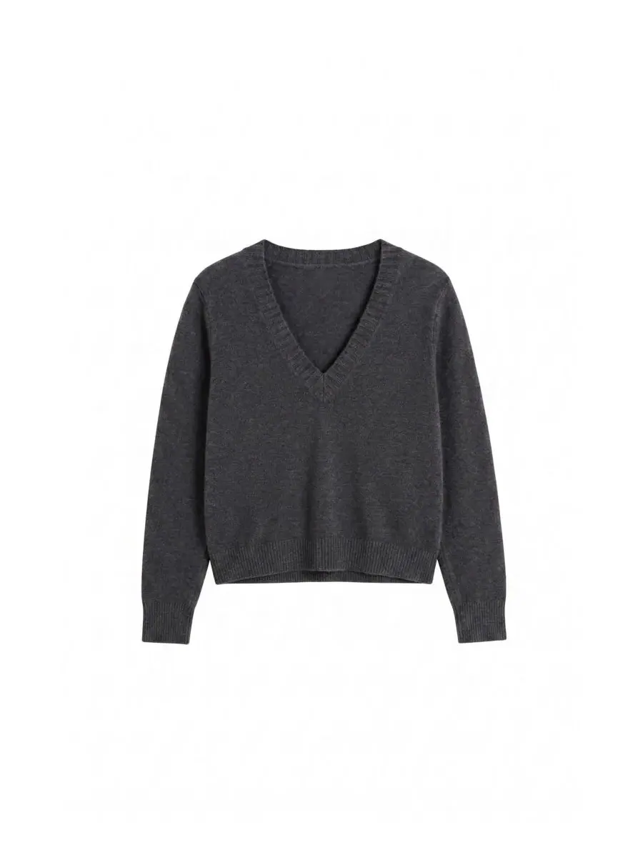 Женский свитер с V-образным вырезом из шерсти и кашемира, модель V-Neck Chinti & Parker — изображение 4 из 4, серый