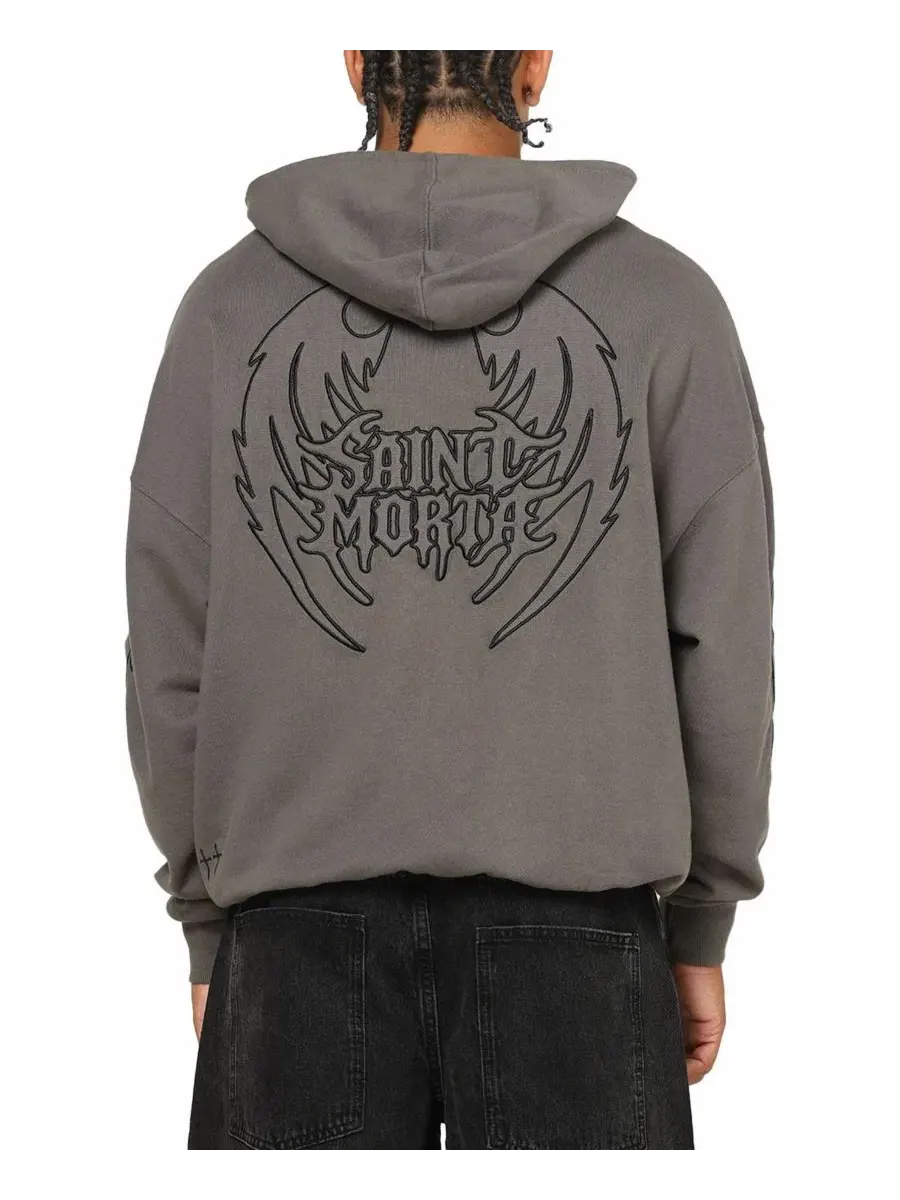 Худи с вышивкой и капюшоном Crested Wing SAINT MORTA — изображение 2 из 5, серый