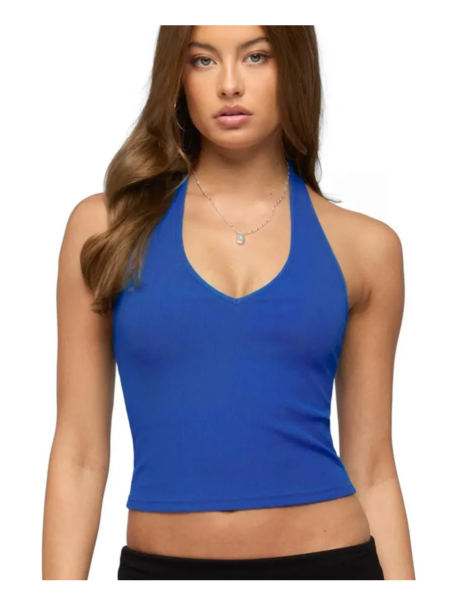 Топ с V-образным вырезом Vespera V Neck Halter Edikted — изображение 1 из 5, синий