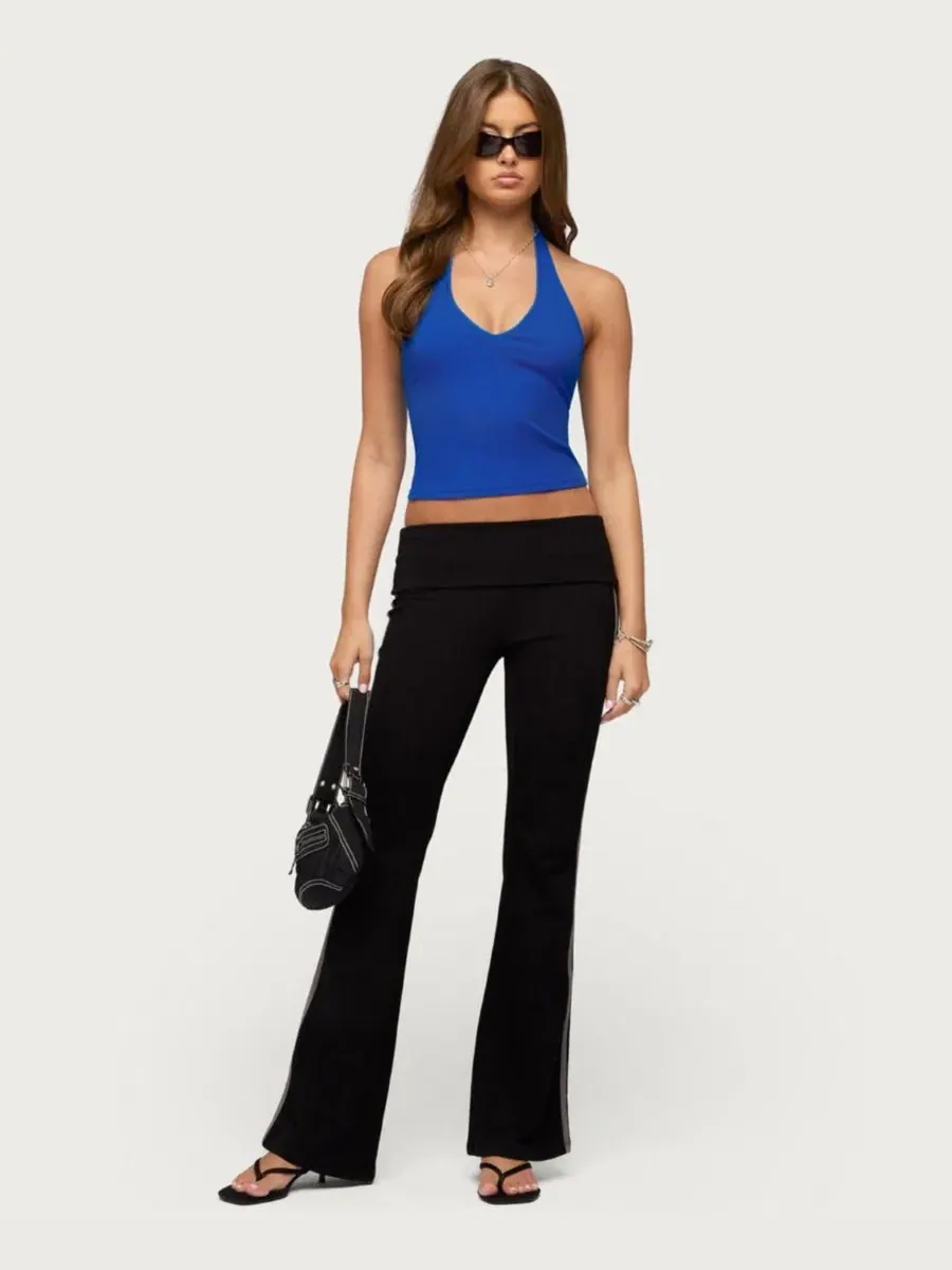 Топ с V-образным вырезом Vespera V Neck Halter Edikted — изображение 5 из 5, синий