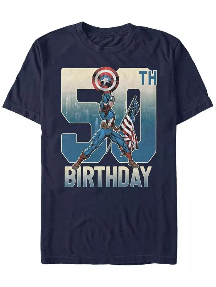 Мужская футболка с коротким рукавом Marvel Captain America 50th Birthday Fifth Sun — изображение 1 из 1, темно-синий
