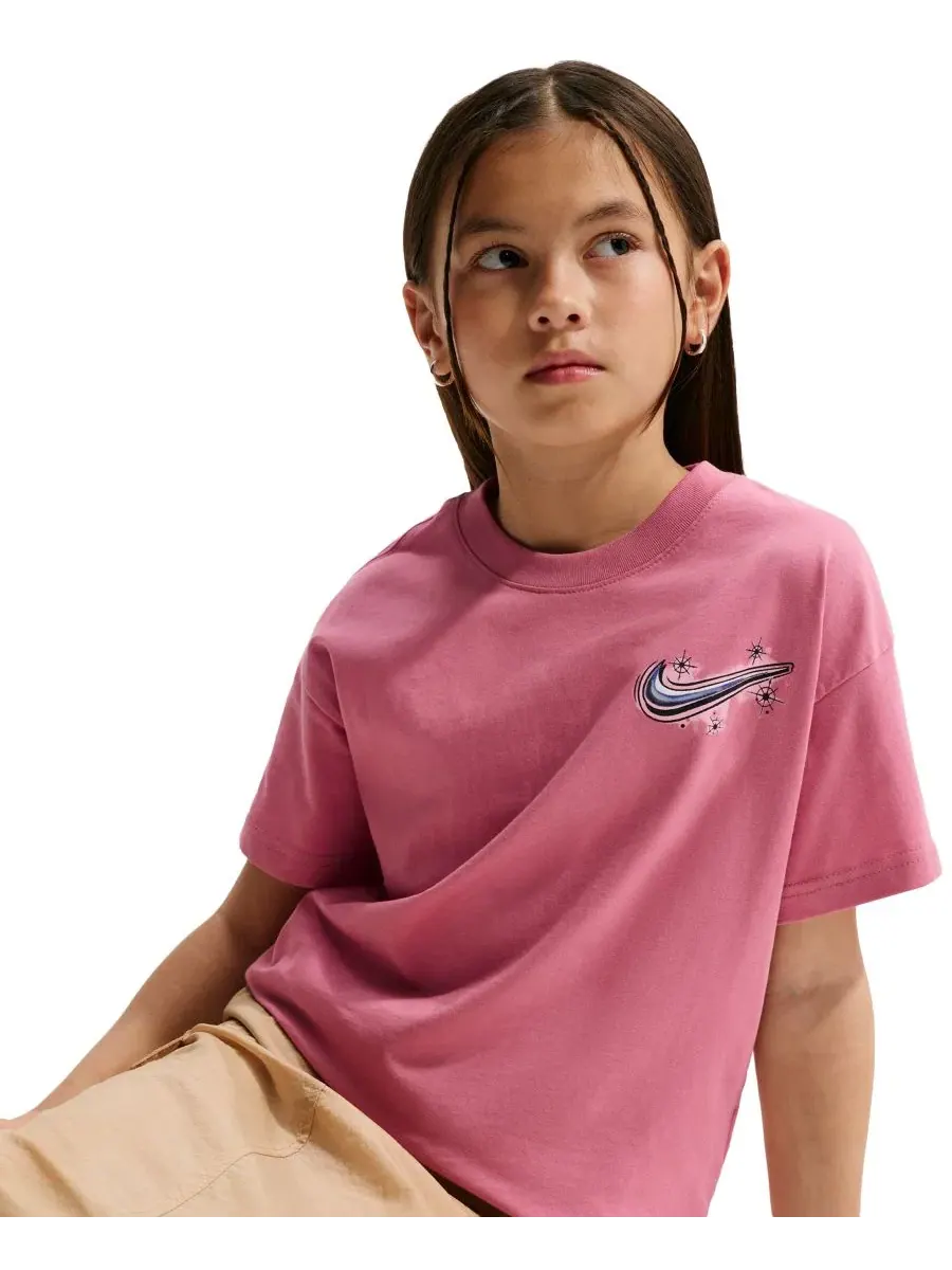 Футболка с круглым вырезом для девочек 7-16 лет в спортивном стиле Nike — изображение 3 из 5, розовый